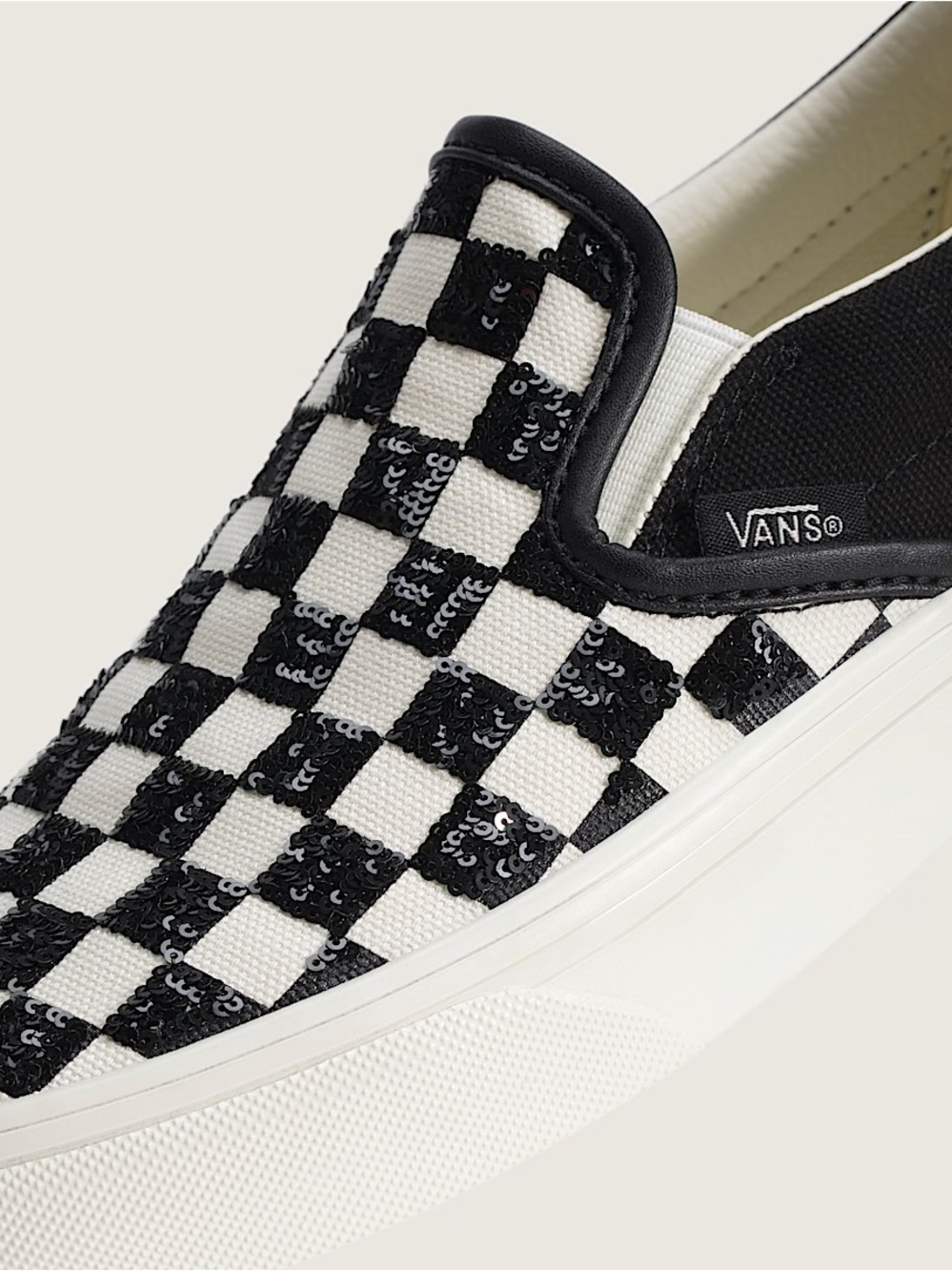 Vans Slip-On Sneakers in Black & White Checkerboard sequined